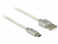 Delock Data and Charging Cable USB 2.0 Type-A male USB 2.0 Micro-B male with textile shielding white 25 cm