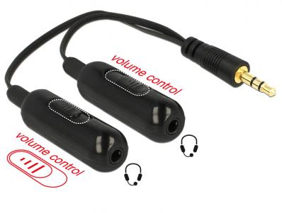 Delock Adapter Cable audio splitter stereo jack male 3.5 mm 3 pin 2 x stereo jack female 3.5 mm 3 pin + Volume control 19 cm