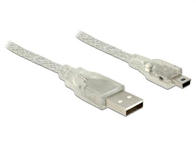 Delock Cable USB 2.0 Type-A male USB 2.0 Mini-B male 0.5 m transparent