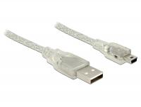 Delock Cable USB 2.0 Type-A male USB 2.0 Mini-B male 1.5 m transparent