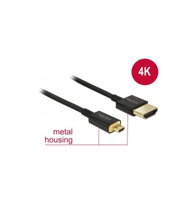 Delock Cable High Speed HDMI with Ethernet - HDMI-A male - HDMI Micro-D male 3D 4K 2m Slim Premium