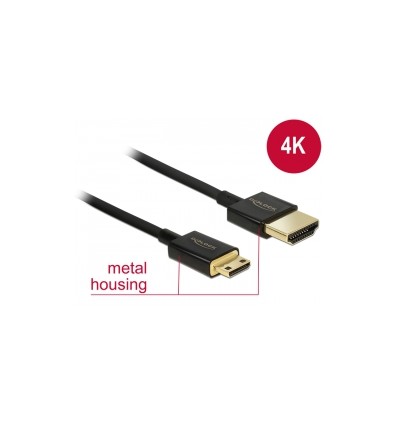 Delock Cable High Speed HDMI with Ethernet - HDMI-A male - HDMI Mini-C male 3D 4K 1.5m Slim Premium