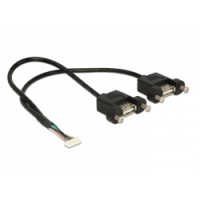 Delock Cable USB 2.0 pin header female 1.25 mm 8 pin - 2 x USB 2.0 Type-A female panel-mount 25 cm