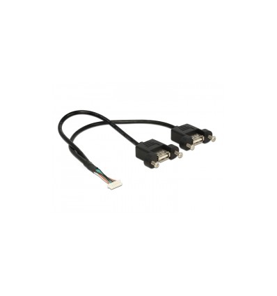 Delock Cable USB 2.0 pin header female 1.25 mm 8 pin - 2 x USB 2.0 Type-A female panel-mount 25 cm