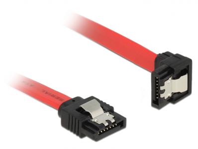 Delock Cable SATA 6 Gbs male straight SATA male downwards angled 20 cm red metal