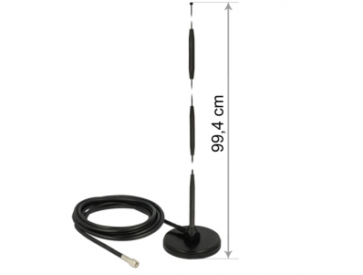 Delock GSM Antenna SMA plug 7 dBi fixed omnidirectional with magnetic base and connection cable (RG-58, 3 m) outdoor black