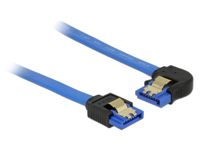 Delock Cable SATA 6 Gb/s receptacle straight > SATA receptacle left angled 50 cm blue with gold clips