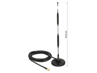 Delock LTE Antenna SMA plug 5 dBi fixed omnidirectional with magnetic base and connection cable (RG-58, 3 m) outdoor black
