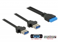 Delock Cable USB 3.0 pin header female 2.00 mm 19 pin > 2 x USB 3.0 Type-A female panel-mount 80 cm