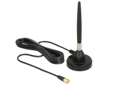 Delock GSM Antenna SMA plug 3 dBi fixed omnidirectional with magnetic base and connection cable (RG-174, 3 m) outdoor black