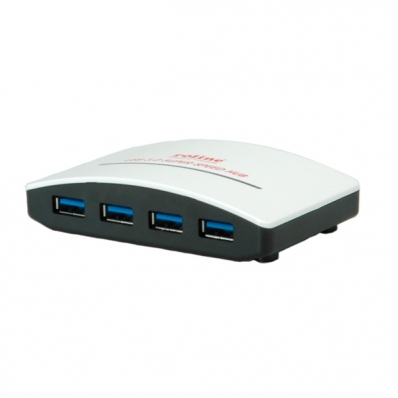 ROLINE USB 3.0 Hub "Black & White", 4 Ports, with Power Supply
