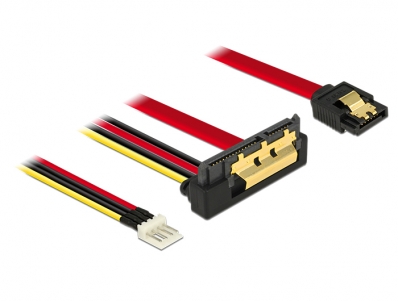 Delock Cable SATA 6 Gb/s 7 pin receptacle + Floppy 4 pin power male > SATA 22 pin receptacle downwards angled metal 30 cm