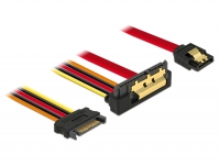 Delock Cable SATA 6 Gb/s 7 pin receptacle + SATA 15 pin power plug > SATA 22 pin receptacle downwards angled metal 30 cm