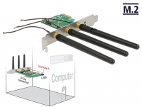 Delock PCI Express Card > 1 x internal M.2 Key A Slot with 3 external Antennas – Low Profile Form Factor