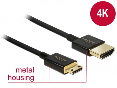 Delock Cable High Speed HDMI with Ethernet - HDMI-A male > HDMI Mini-C male 3D 4K 0.25 m Slim High Quality