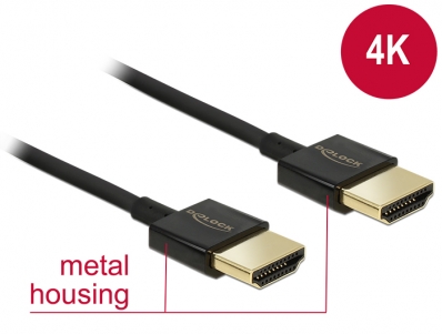 Delock Cable High Speed HDMI with Ethernet - HDMI-A male > HDMI-A male 3D 4K 0.25 m Slim High Quality