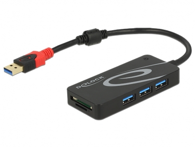 Delock External USB 3.1 Gen 1 Hub USB Type-A > 3 x USB Type-A + 2 Slot SD Card Reader