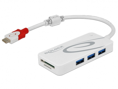 Delock External USB 3.1 Gen 1 Hub USB Type-C™ > 3 x USB Type-A + 2 Slot SD Card Reader white