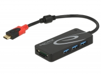 Delock External USB 3.1 Gen 1 Hub USB Type-C™ > 3 x USB Type-A + 2 Slot SD Card Reader black