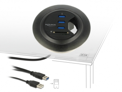Delock In-Desk Hub 3 Port USB 3.0 ar 2 Slot SD Card Reader