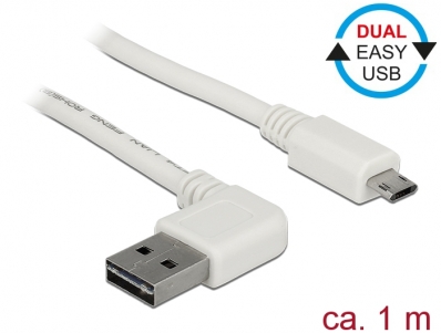 Delock Cable EASY-USB 2.0 Type-A male angled left / right > EASY-USB 2.0 Type Micro-B male white 1 m