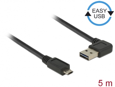 Delock Cable EASY-USB 2.0 Type-A male angled left / right > EASY-USB 2.0 Type Micro-B male black 5 m