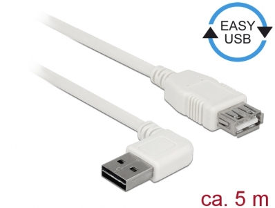 Delock Extension cable EASY-USB 2.0 Type-A male angled left / right > USB 2.0 Type-A female white 5 m