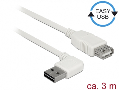 Delock Extension cable EASY-USB 2.0 Type-A male angled left / right > USB 2.0 Type-A female white 3 m