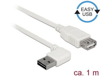 Delock Extension cable EASY-USB 2.0 Type-A male angled left / right > USB 2.0 Type-A female white 1 m