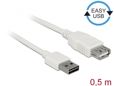 Delock Extension cable EASY-USB 2.0 Type-A male > USB 2.0 Type-A female white 0,5 m