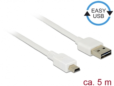 Delock Cable EASY-USB 2.0 Type-A male > USB 2.0 Type Mini-B male 5 m white