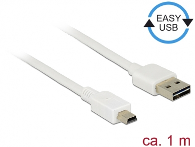 Delock Cable EASY-USB 2.0 Type-A male > USB 2.0 Type Mini-B male 1 m white