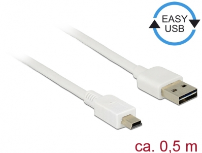 Delock Cable EASY-USB 2.0 Type-A male > USB 2.0 Type Mini-B male 0,5 m white