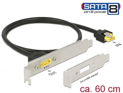 Delock Slot bracket SATA 6 Gb/s receptacle internal > SATA male pin 8 power external 60 cm