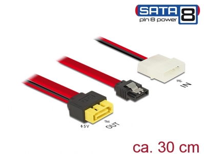 Delock Cable SATA 6 Gb/s 7 pin receptacle + Molex 2 pin power plug > SATA plug pin 8 power with latchtype 30 cm
