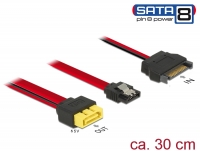Delock Cable SATA 6 Gb/s 7 pin receptacle + SATA 15 pin power plug > SATA plug pin 8 power with latchtype 30 cm