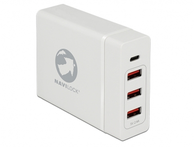 Navilock USB Charger 1 x USB Type-C™ PD + 3 x USB Type-A white