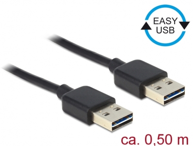 Delock Cable EASY-USB 2.0 Type-A male > EASY-USB 2.0 Type-A male 0,5 m black