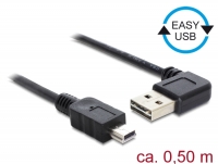 Delock Cable EASY-USB 2.0 Type-A male angled left / right > USB 2.0 Type Mini-B male 0,5 m
