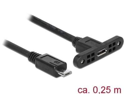 Delock Cable USB 2.0 Micro-B female panel-mount > USB 2.0 Micro-B male 25 cm