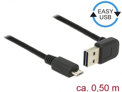 Delock Cable EASY-USB 2.0 Type-A male angled up / down > USB 2.0 Type Micro-B male 0,5 m