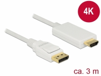 Delock Cable Displayport 1.2 male > High Speed HDMI-A male passive 4K 3 m white