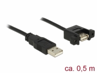 Delock Cable USB 2.0 Type-A male > USB 2.0 Type-A female panel-mount 0.5 m