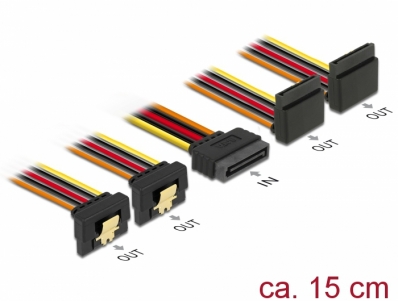 Delock Cable SATA 15 pin power plug with latching function > SATA 15 pin power receptacle 2 x down / 2 x up 15 cm