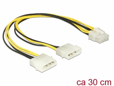Delock Power cable 2 x 4 pin Molex male > 8 pin EPS male 30 cm