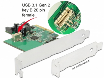 Delock PCI Express Card > 1 x internal USB 3.1 Gen 2 key B 20 pin female
