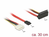 Delock Cable SATA 6 Gb/s 7 pin receptacle + Molex 4 pin power plug > SATA 22 pin receptacle upwards angled metal 30 cm