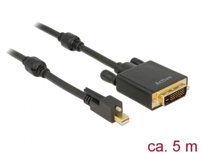 Delock Cable mini Displayport 1.2 male with screw > DVI male 4K 30 Hz Active 5 m black