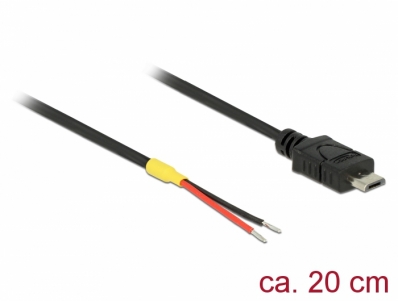 Delock Cable USB 2.0 Micro-B male > 2 x open wires power 20 cm Raspberry Pi