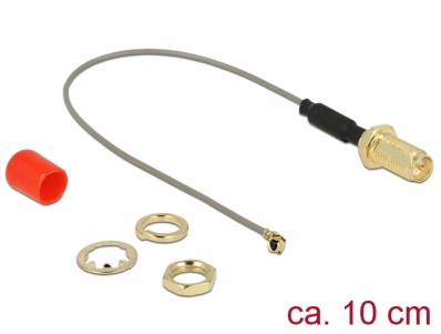 Delock Antenna Cable RP-SMA jack bulkhead ferrite core > MHF / U.FL-LP-068 compatible plug 1.13 10 cm thread length 10 mm